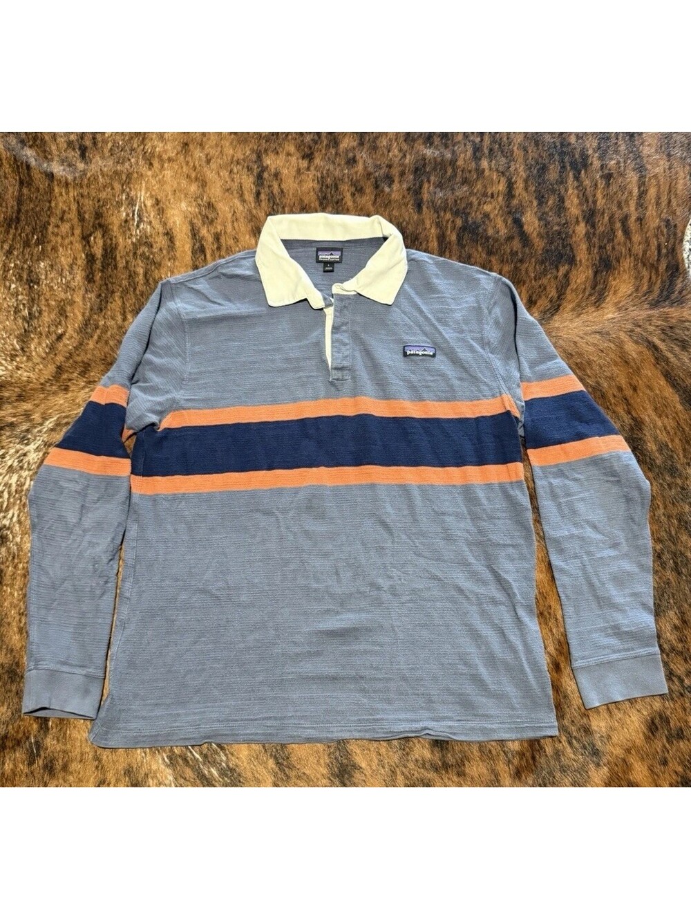 Vintage Patagonia Organic Cotton Long Sleeve Polo Stripe Shirt Mens L Colorblock